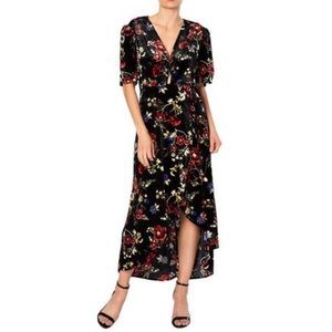 LOVE FIRE retro look velvet working wrap dress with hook and eye deep V front